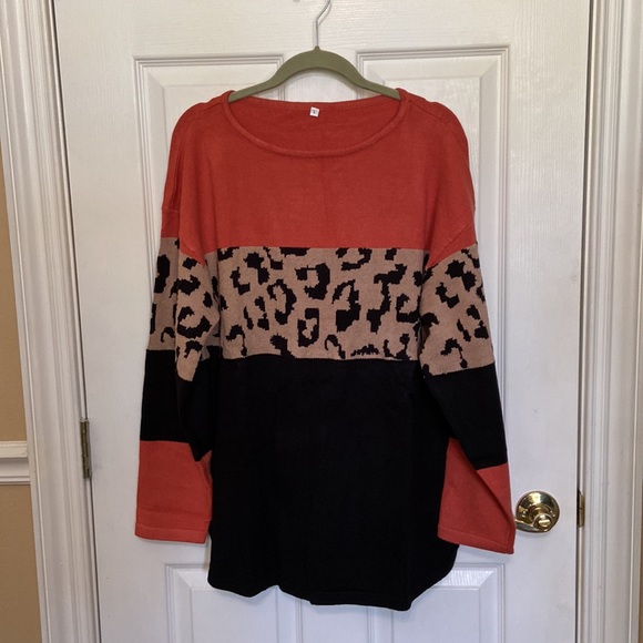 Color Block Hot Pink Leopard Sweater
